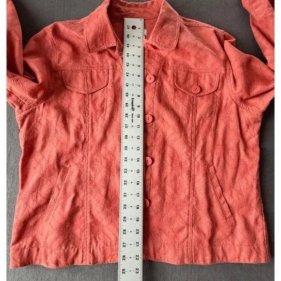 Coldwater Creek Linen Blend Button Jacket Womens L Coral Coastal Classic Shacket - Picture 8 of 11